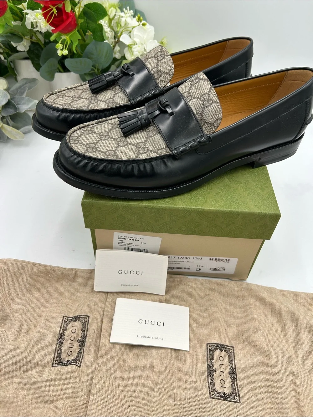 Men's Gucci, GG Supreme tassel loafers size 11.5 fits 12 US made in Italy - Picture 5 of 11